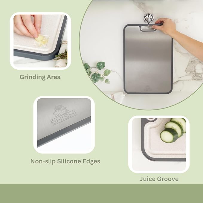 Pure Titanium Cutting Boards for Kitchen, Double-Sided, Titanium Cutting Boards Non Toxic, Large Size 16×11 – Easy to Clean, By Shishi Brands