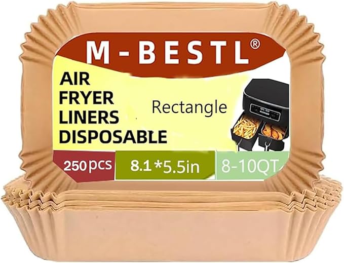 M-bestl 250 Pcs Air Fryer Liners Disposable,Food Grade Wood Pulp Parchment Paper Liners for Ninja DZ201 Dual Basket,Oil-proof& Non-stick(8.1x5.5 Inch,250Pcs)
