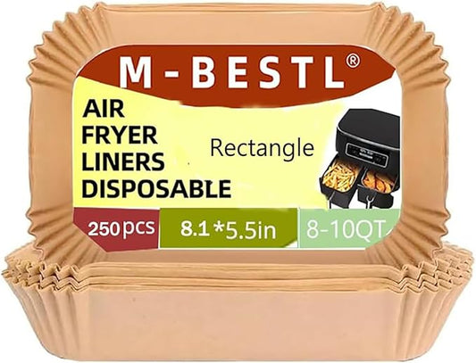 M-bestl 250 Pcs Air Fryer Liners Disposable,Food Grade Wood Pulp Parchment Paper Liners for Ninja DZ201 Dual Basket,Oil-proof& Non-stick(8.1x5.5 Inch,250Pcs)