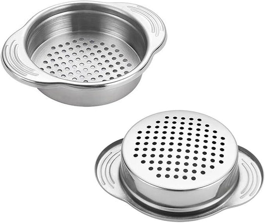 Tuna Can Strainer Stainless Steel Food Can Strainer Sieve Metal Tuna Strainer Press Lid Canning Colander Lid Oil Drainer Remover Tuna Can Filter for Straining, Draining & Rinsing (1)
