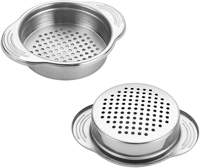 Tuna Can Strainer Stainless Steel Food Can Strainer Sieve Metal Tuna Strainer Press Lid Canning Colander Lid Oil Drainer Remover Tuna Can Filter for Straining, Draining & Rinsing (2)