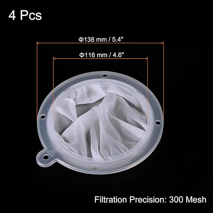 PATIKIL 5.4" O.D. Food Filter Strainer, 4 Pack 300 Mesh Kitchen Mesh Filters Strainers Fine Mesh Sieve for Juice, Coffee, Soy Milk Filtration, White