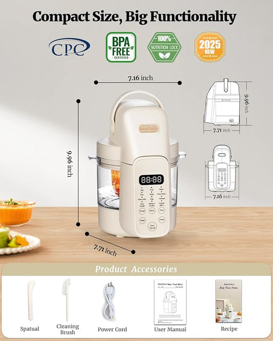 Baby Dolce Baby Food Maker, 9 in 1 Glass Baby Food Processor Steamer Puree Blender with 6 Blades, One Step Cook Grinding, Touch Screen Control, Multifunctional Blender with 24h Timer, Dishwasher Safe