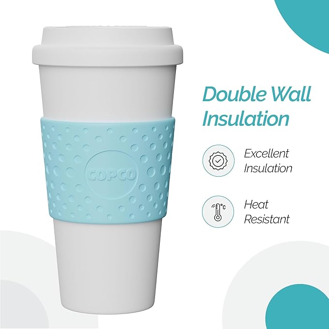 Copco Acadia 16 oz Travel Mug - Insulated Reusable Coffee Tumbler with Double-Walled Plastic, Leak-Proof Lid, BPA-Free - Portable Mug for Hot & Cold Drinks, Cup Holder Friendly (Azure Blue)