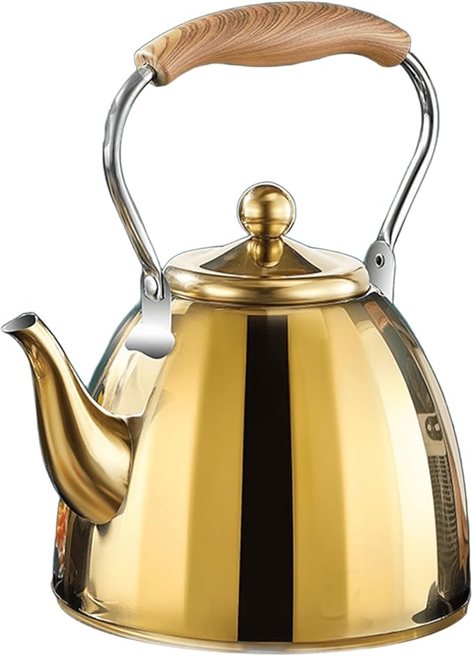 Gold Tea Kettle Stovetop with Infuser, 304 Stainless Steel Teapot for All Stovetops(3L)