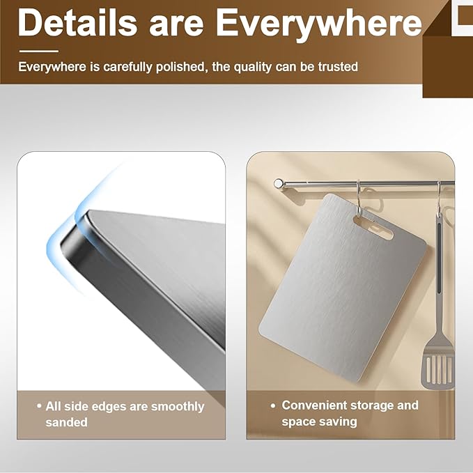 Titanium Cutting Board Set - 100% Pure Titanium Cutting Boards for Kitchen, Double Sided Medical-grade Cutting Mat for Easy to Clean, Ideal for Home & Outdoor Cooking (Two size set)