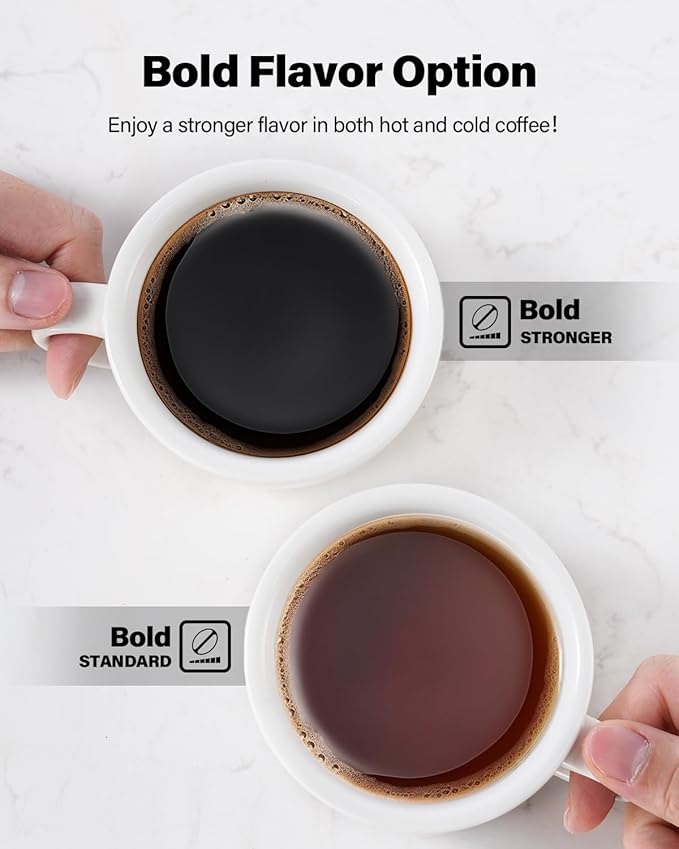 TWOMEOW K Cup Coffee Maker With Bold Setting, Single Serve Hot & Iced Coffee Maker for K-Cup and Grounds, 52oz Removable Reservoir, 6 to14oz Brew Sizes, Pod Coffee Machine With Reusable Filter, Gray