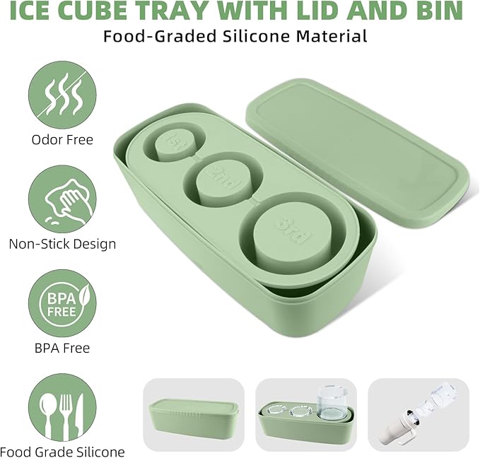 Tcamp Ice Mold for Stanley Cup 30-40 oz Tumbler Cup Ice Mold, Silicone Ice Cube Tray With Lid and Bin for Chilling Cocktails, Whiskey, Drinks, Coffee, Easy Fill and Release Ice Maker (Green)