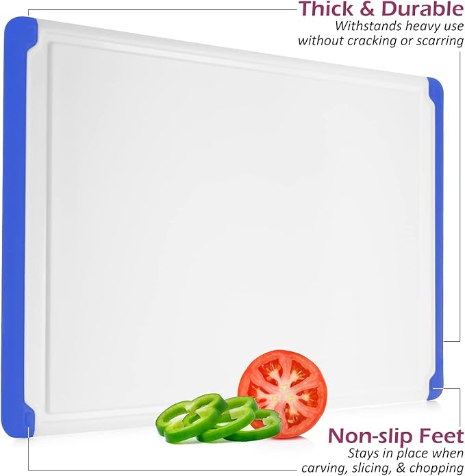 Large Cutting Boards for Kitchen - Dishwasher Safe Non-Slip Cutting Boards with Juice Grooves, Easy Grip Handles - Large and Thick Chopping Board Blue