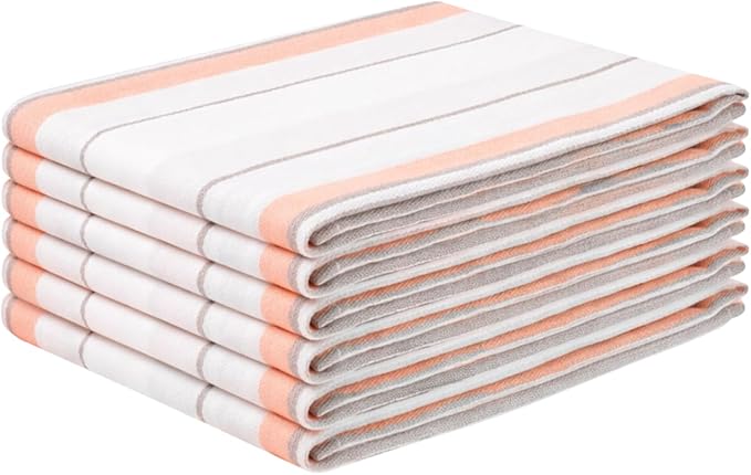 Kitchen Towel Set of 6, 100% Cotton Quick-Drying Absorbent Dish Towels & Tea Cloths, 20x30 Inch Decorative Farmhouse Towels for Kitchen, Navy & Wheat Stripes