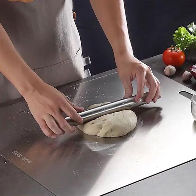 (23.6"x 19.3"and14.2" x 9.8") Extra Large Cutting Board 304 Stainless Steel，Chopping Board for Meat Vegetable Fruit Fish Cheese Kneading Rolling Bread Pizza Biscuits Dough (2pcs)…
