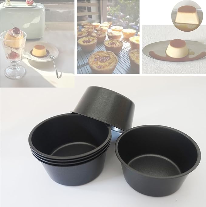 Heluok 6PCS Carbon Steel Popover Pans, Nonstick Mini Yorkshire Pudding Pan, Muffin Cupcake Pans, Individual Egg Tart Molds, Baking Round Cake Cup - Black (3.1" x 1.4")