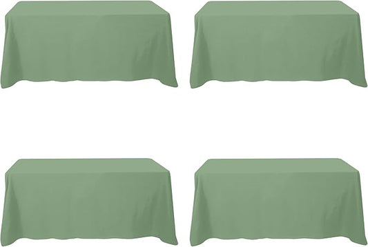 BRILLMAX 4 Pack Sage Green Tablecloths 90 x 132 Inch for 6ft Rectangle Tables - 150 GSM Polyester Fabric, Floor Length Drop, Water, Stain & Wrinkle Resistant Cloth Cover for Wedding Reception Banquet