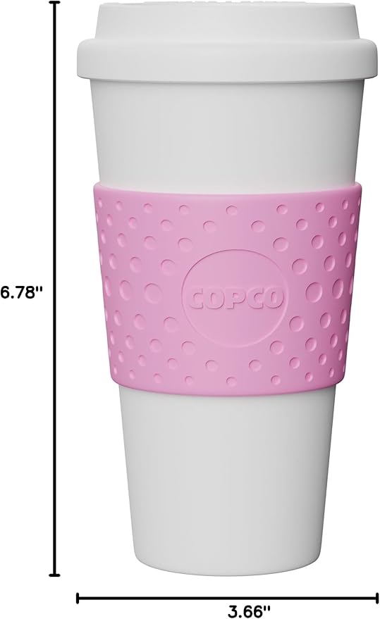 Copco Acadia 16 oz Travel Mug - Insulated Reusable Coffee Tumbler with Double-Walled Plastic, Leak-Proof Lid, BPA-Free - Portable Mug for Hot & Cold Drinks, Cup Holder Friendly (Bubble Gum)