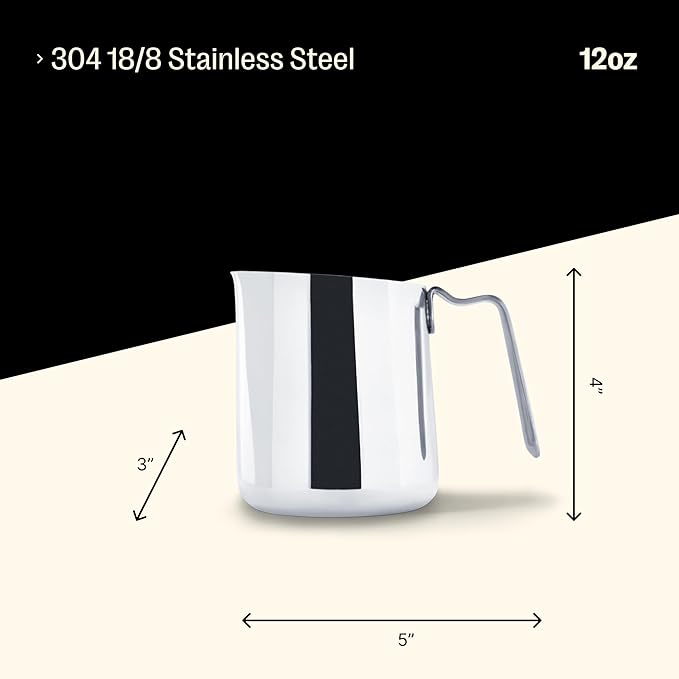 Fellow Eddy Steaming Pitcher - Milk Frother Pitcher with Fluted Spout, Premium Barista Tools for Precision Latte Art, 18/8 Stainless Steel, Polished, 12oz Jug