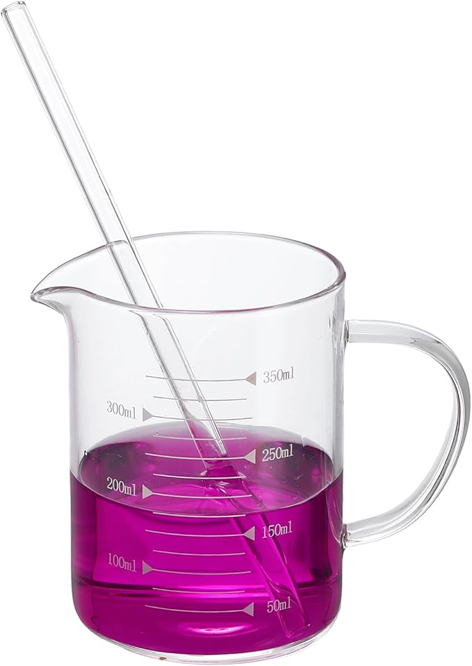 PATIKIL 350ml Glass Measuring Cup, Borosilicate Glass Beaker Graduated Liquid Measure Cups with Straw V-Shaped Spout for Kitchen Drinking Restaurant, White Printed Scale