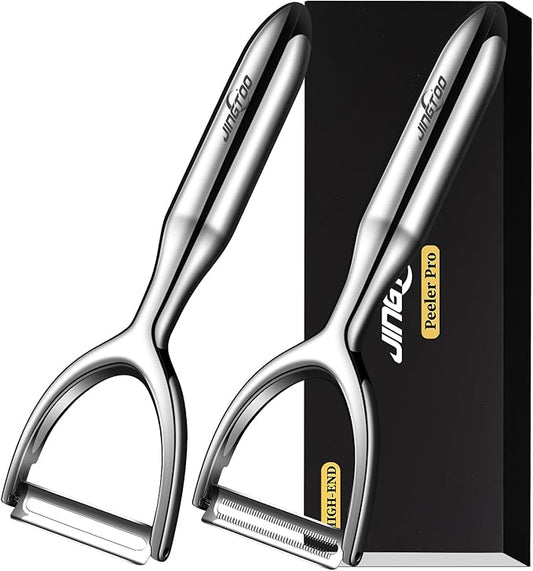 Premium Vegetable Peeler Stainless Steel, Ultra Sharp Peelers for Kitchen, Potato Peeler Rotary Blade, Fruit Veggie Y Peelers Ergonomic Thickened Handle - 5 Years Warranty (Serrated + Plain)