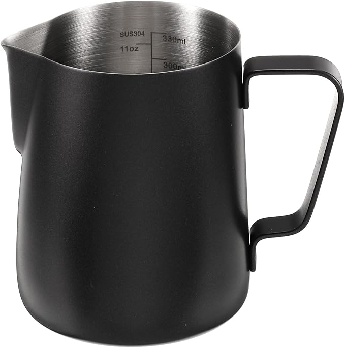uxcell Milk Frothing Pitcher, 12oz / 350ml Stainless Steel Milk Frother Cup with Scale for Milk Steaming Pitcher Latte Art Cappuccino Coffee Espresso Accessories Tool, Black