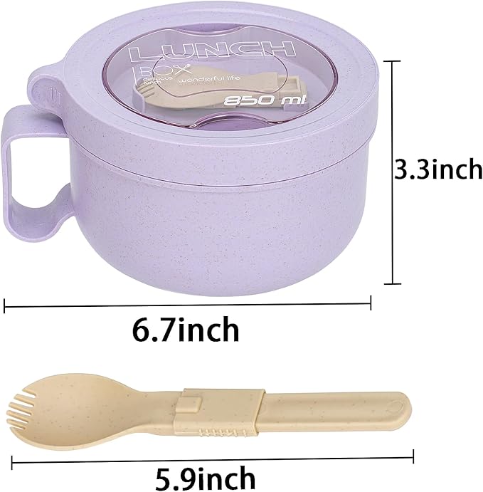 Unbreakable Microwave Soup Mugs with Lids and Handles,Microwave Ramen Bowl with Lid for Soup and Instant Noodles,Oatmeal, Gumbo, Salad,BPA Free (Lavender Purple)