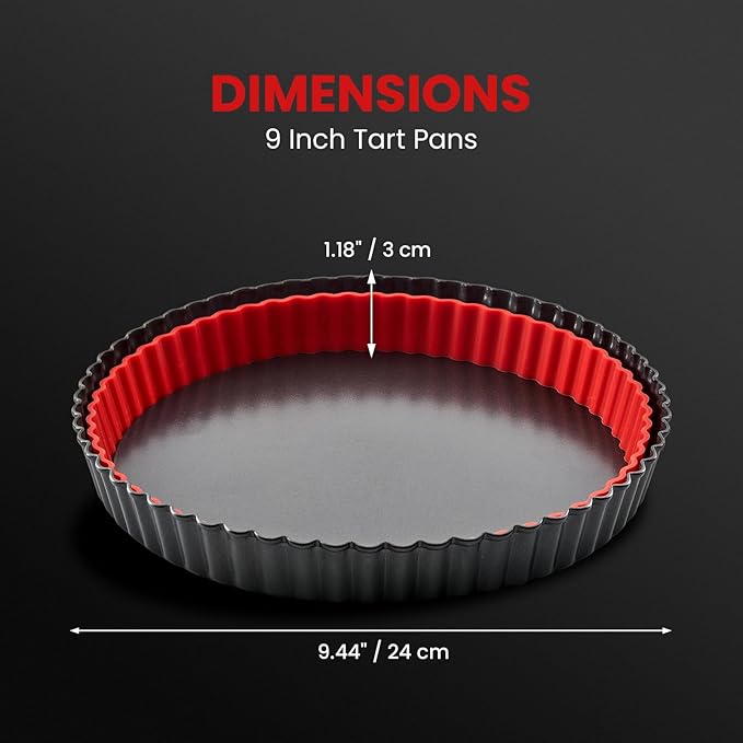 Maywe Tanso Tart Pan with Removable Bottom,9 Inch Tart and Quiche Pan,Non-stick Round Carbon Steel Deep Fluted Pie Pan with Crust Shaper Ring - Quiche Baking Dish Tart Pans For Baking Party Festival