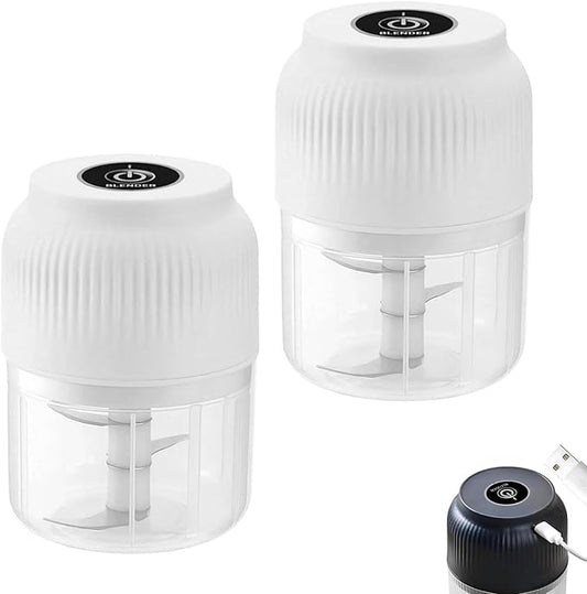 Electric Garlic Chopper, Mini Portable Veggie Chopper, Mini Portable Food Processor with 6 Blades & Egg Whisk, Veggie Grinder, For Onions Ginger Chili Nuts Meat (2pcsWhite)