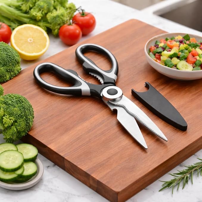 Multi-Purpose Kitchen Scissors, Stainless Steel Food Shears for Meat, Poultry and Cooking Prep, Dishwasher-Safe Utility Tool with Protective Cover