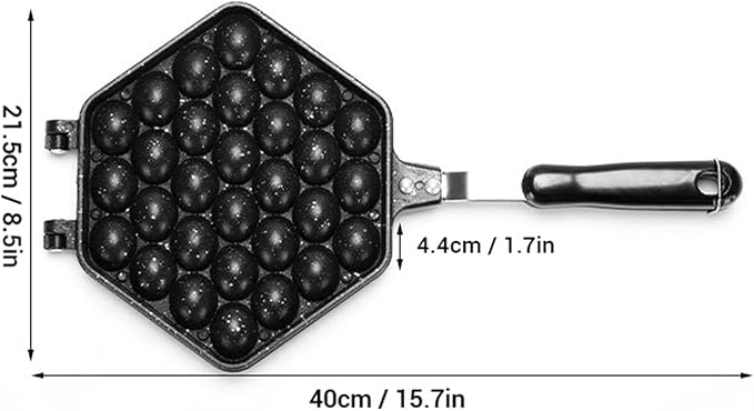 Bubble Waffle Pan, Premium Cast Aluminum Anti Stick Stovetop Waffle Maker with Fixed Bracket and Stainless Steel Handles, for Home Commercial Use