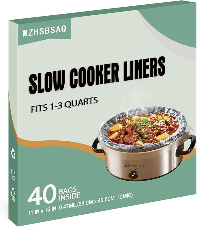 WZHSBSAQ Slow Cooker Liners, 40 Cooking Bags, Medium Disposable Pot Liner Plastic Bags, Fits 1QT to 3QT Slow Cooker Cooking Pans, 11 in. x 16 in.