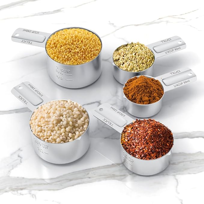 TILUCK Stainless Steel Measuring Cups Set,Kitchen Gadgets for Cooking & Baking,Set of 5