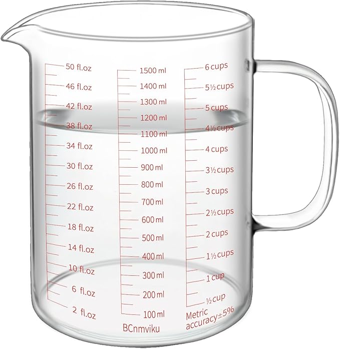 1500ml/6 Cup Glass Measuring Cup,Measuring Cup with 3 Scales(Ml,Oz,Cups),Measure Cups for Kitchen,Restaurant