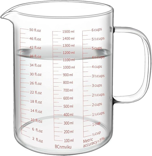 1500ml/6 Cup Glass Measuring Cup,Measuring Cup with 3 Scales(Ml,Oz,Cups),Measure Cups for Kitchen,Restaurant