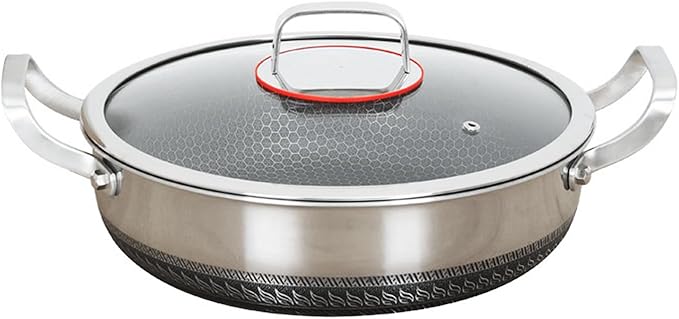 STEHEMO Hybrid Stainless Steel Saute Pan With Lid, Non Stick Frying Pans, Induction Large Skillet, Cooker Pan for Chefs, Dishwasher & Oven Safe,10.24IN