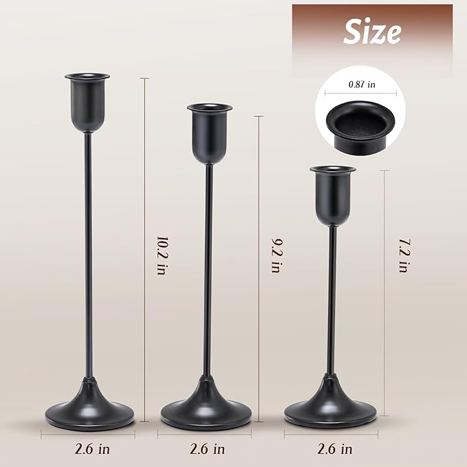 Candle Holder 3 PCS Candlestick Holders, Black Taper Candle Stick Holder, Modern Decorative Centerpiece, Christmas Decor, Gift for Home Fireplace Housewarming Candelabra Décor
