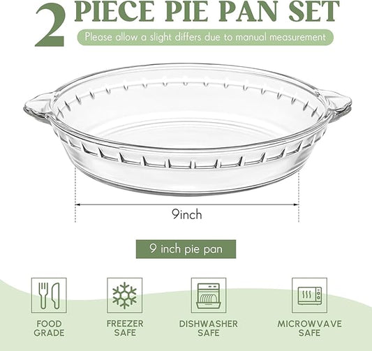 Uiifan 2 Packs 9 Inches Mini Glass Pie Pan for Baking Clear Pie Plate with Handles Round Glass Dish for Baking and Serving, Snacks, Salads, Desserts
