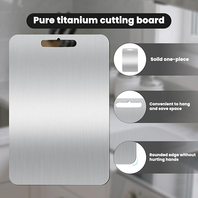 2026 Upgraded Titanium Cutting Board for Kitchen, Extra Thick 100% Pure Titanium Chopping Board, Double-Sided Food-Grade Board with Scratch-Resistant Surface & Smooth Rounded Edges(14×10IN)