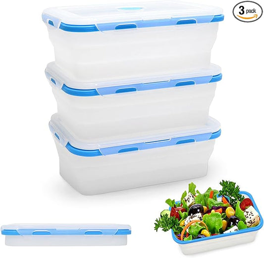 Alimat PluS 40.5oz Silicone Food Storage Containers, 3 Pack Set 1200ml Extra Large Collapsible Food Storage Containers with Lids, Collapsible Food Storage Containers Suitable for Lunch and Fruits