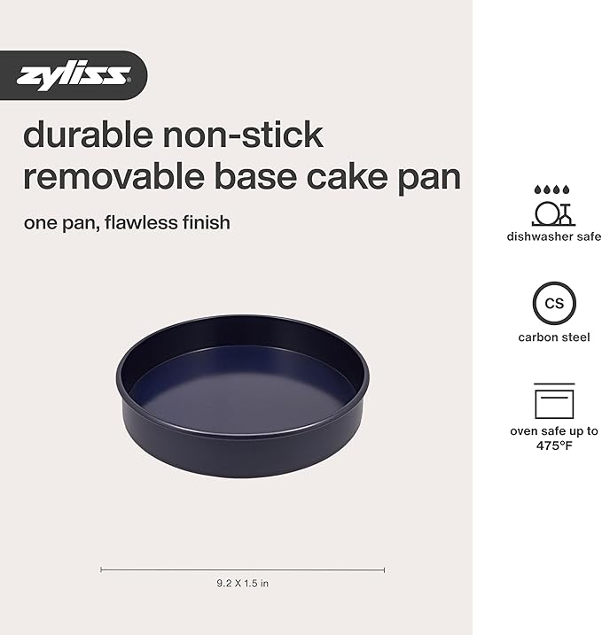 Zyliss E980196 Non-Stick Loose Base Round Sandwich Tin | 23cm/9in | Carbon Steel | Dark Blue | Cake Tin/Baking Tin/Bakeware/Cake Mould | Dishwasher Safe | 5 Year Guarantee