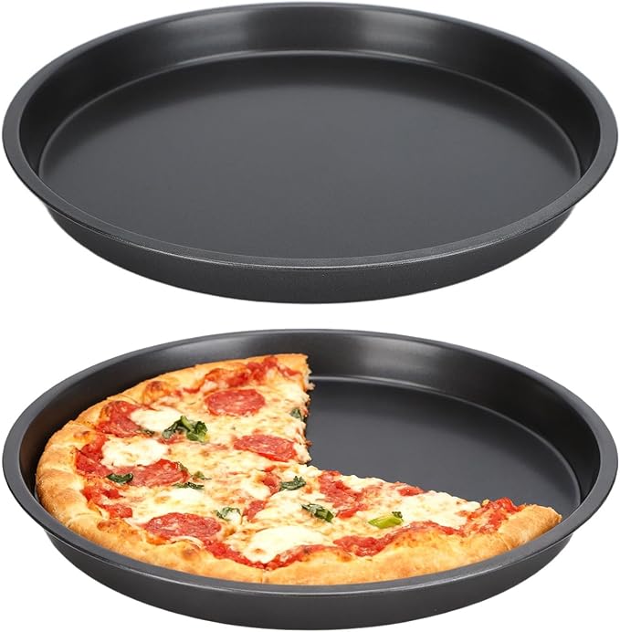 Tomotato 2Pcs Pizza Pan, 6in/9in/10in/12in Deep Dish Round Pizza Pan for Oven, Non Stick Thickened Carbon Steel Baking Pan for Home Kitchen, Dishwasher Safe(10in)