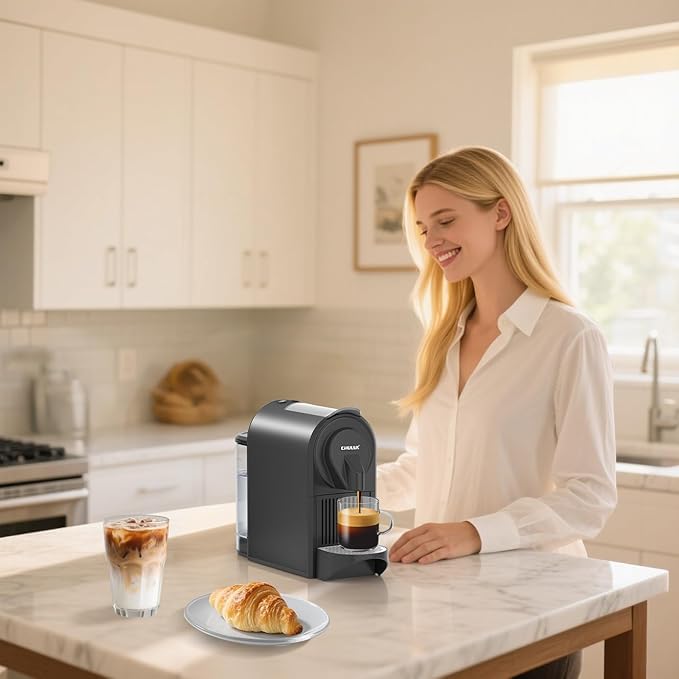 CHULUX Mini Espresso Machine, 20 Bar Single Cup Coffee Maker, Dual Brew Modes for Espresso and Lungo, 1400W Fast Brewing, Mystic Black (Upgrade Model)