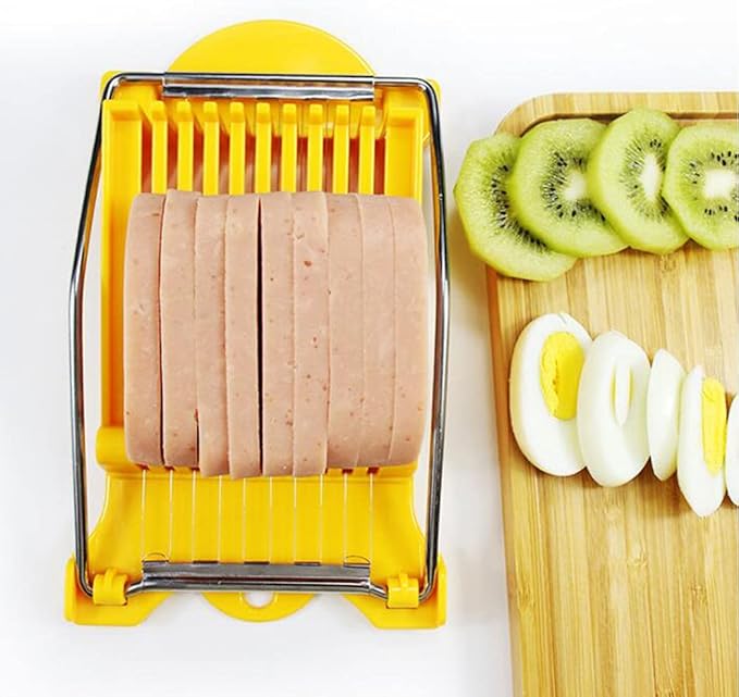 Hoshen Luncheon Meat Slicer, Egg Cutter, Fruit Soft Cheese Slicer, Strengthened Stainless Steel Cutting Line, 10 Slices Evenly Cut，Original Box,Yellow