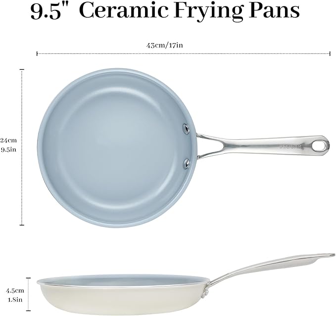 BECIGAR 24CM Ceramic Frying Pan with Stainless Steel Handle - Perfect Non Stick Frying Pans for Steak & Non Stick Cooking-Ceramic Pans Frying Pan Trendy Kitchen Essential for Young Chefs(Cream White)
