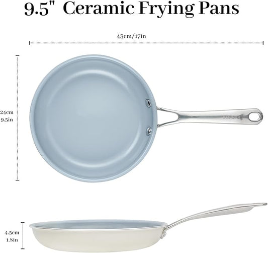 BECIGAR 24CM Ceramic Frying Pan with Stainless Steel Handle - Perfect Non Stick Frying Pans for Steak & Non Stick Cooking-Ceramic Pans Frying Pan Trendy Kitchen Essential for Young Chefs(Cream White)