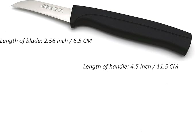 Paring Knife 2.5 Inch - MATTSTONE HILL Bird's Beak Paring Knife, For Peeling and Paring Fruits and Vegetables, Slim Blade, Premium Stainless Steel, Semi Soft Handle, Black