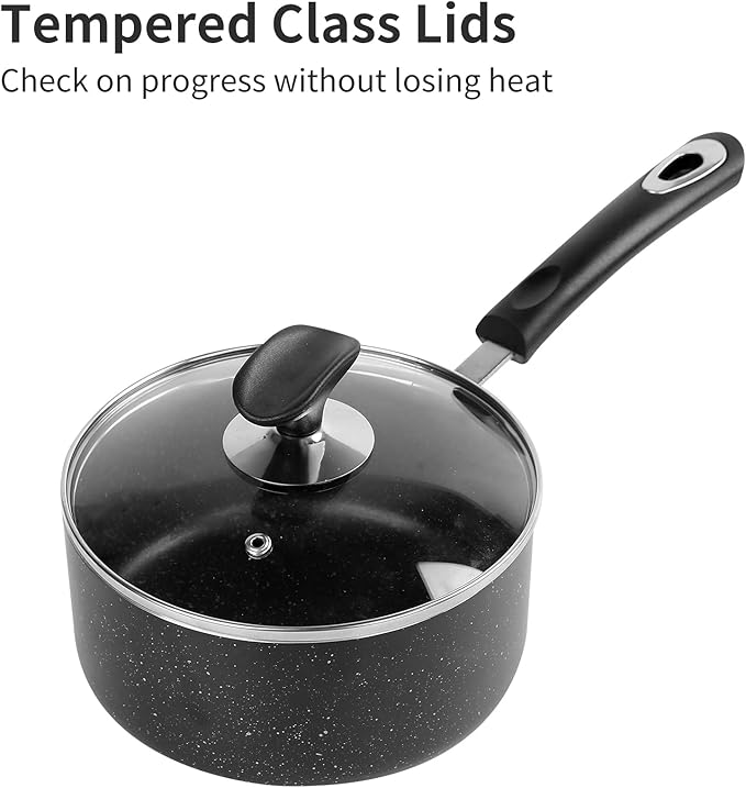 RATWIA Nonstick Saucepan Set - 2 Quart and 3 Quart,Ultra Non Stick Sauce Pan Small Pot with Glass Lid,Great for Home Kitchen Restaurant,Black