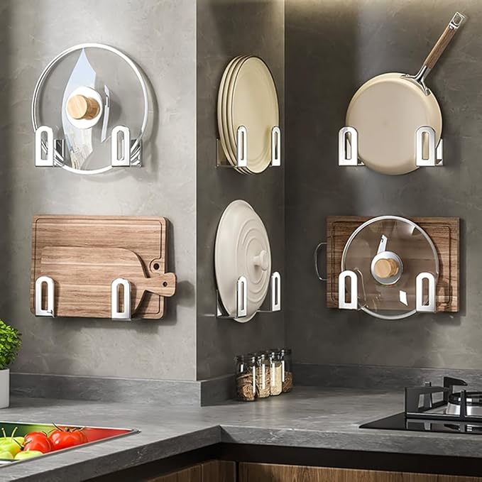 Self Adhesive Stainless Steel Pan Cover Racks ,Pantry Organization Rack, Cutting Board Storage , Pot Lid Holder