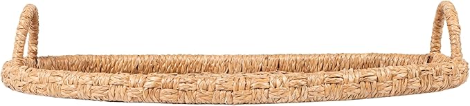 Bloomingville Decorative Handwoven 24" & 28" Oval Seagrass & Rattan Trays with Handles (Set of 2 Sizes)