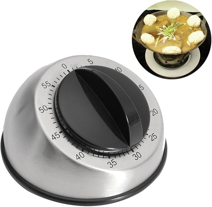 Kitchen Timer for Cooking, Mechanical Stainless Steel Chef Cooking Magnetic Timer, Easy-to-Read 2.5” Dial, Loud Alarm Countdown Reminder for Cooking or Baking, Magnetic Backing, No Batteries Required