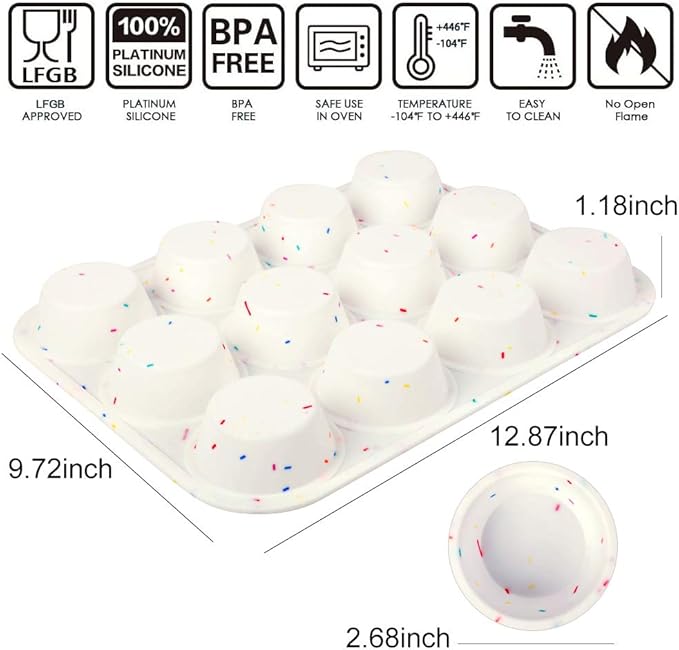 SHEbaking Silicone Muffin Pan Regular 12 Cups Muffin Tin Cupcake Pans for Baking Non-stick Muffin Tray Mold Easy Release,Durable,BPA Free