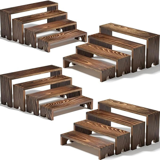 4 Set Wooden Tiered Riser Display Stands for Vendor Events,Stackable Wooden Cupcake Display Stand,Dessert Table Display Set Risers for Decor,Vendor Booth Display Items,Food Display Risers for Party（12-11.2-10.4-9.6IN）