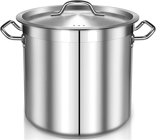 Falaja Stock Pot 20 Quart - Stainless Steel Stock Pot with Lid – Heavy-Duty Cooking Pot for Soup, Stew, Pasta – Commercial & Home Use, Induction Compatible - 5 Gallon